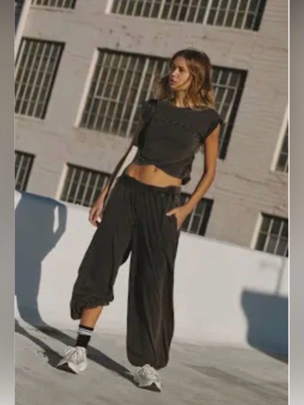 Free People Black Cropped Tee and Relaxed Harem Pants